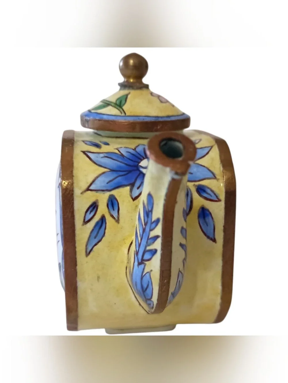 Vtg MINI Enameled Floral Teapot Chinoiserie Cloisonne Bloomcore Cottage Diorama